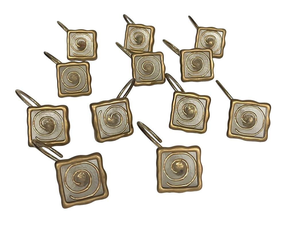 Vintage 90s Y2K Gold Ornate Spiral Shower Curtain Hooks Plastic Set of 12